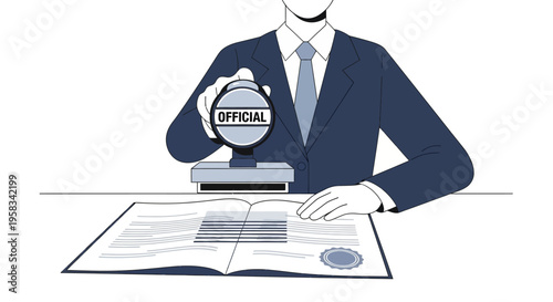 Official Stamp Applied to Document by Businessman.