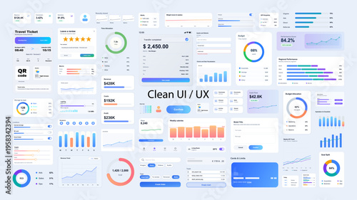 Clean minimal UI, UX Component Board with Dashboard Widgets. Universal interface elements for mobile phone app, website, dashboard. UI, UX, Kit for Web, App. Vector set - user interface graphic box