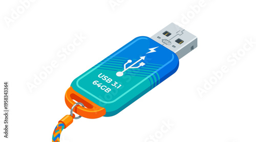Modern USB 3.0 Flash Drive with Colorful Lanyard.