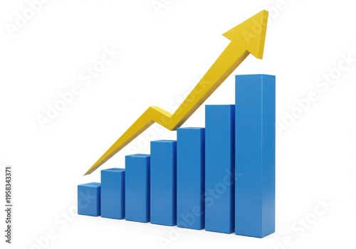 Free Download 3d bar chart with upward trending yellow arrow isolated on white background - GFXLoad