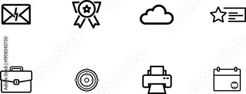 A collection of various business and communication icons in black and white