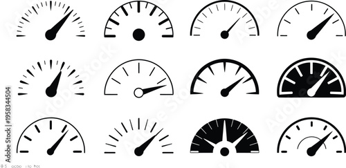 Speedometer icons abstract scale designs measuring speed performance racing dashboard gauge vector illustration design