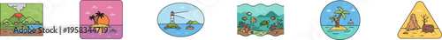 Set of various landscape and nature scene badge icons vector