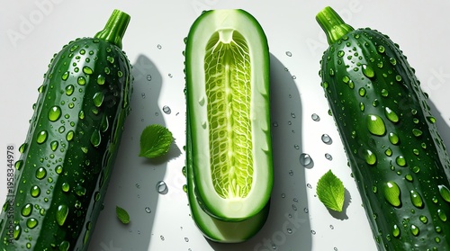 fresh cucumber slices with water droplets