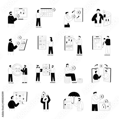 Set of Business Glyph Style Illustrations 

