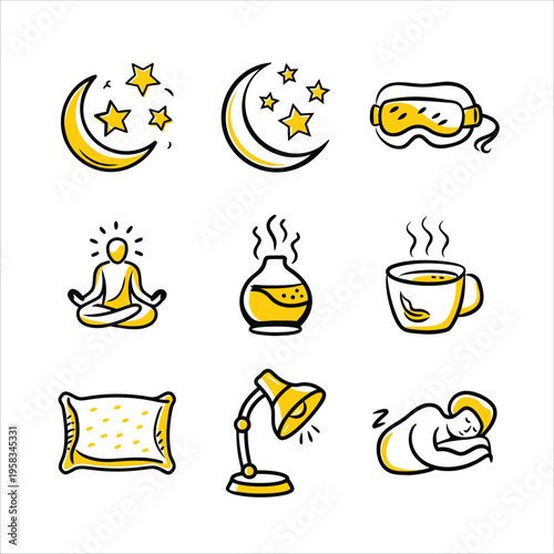 A collection of icons related to sleep and relaxation