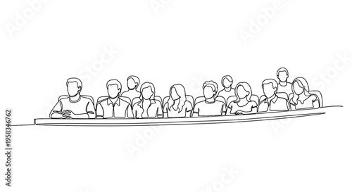 Diverse audience watching presentation, seminar, or class, hand-drawn sketch style