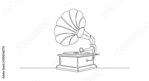 Vintage Gramophone Single Line Drawing Art
