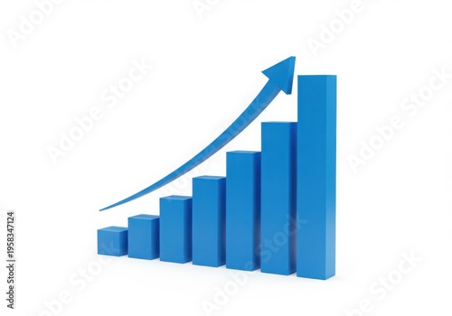 Free Download Blue 3d bar chart with upward trend arrow isolated on white background - GFXLoad