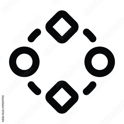 Minimal line illustration of connected shapes representing adaptability and flexibility. Suitable for change management, problem solving, and business strategy visuals.