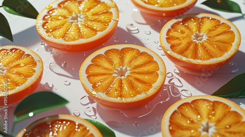 fresh orange slices with juicy pulp texture and water droplets