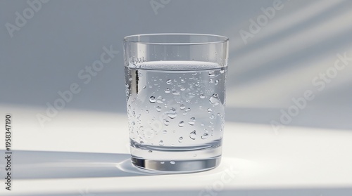 clear glass of water with condensation droplets, minimal style