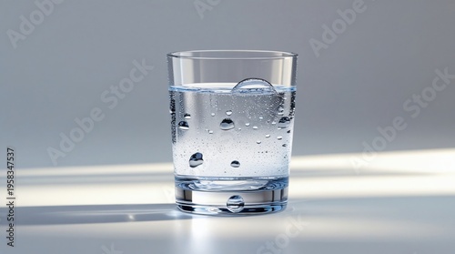 clear glass of water with condensation droplets, minimal style