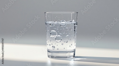 clear glass of water with condensation droplets, minimal style