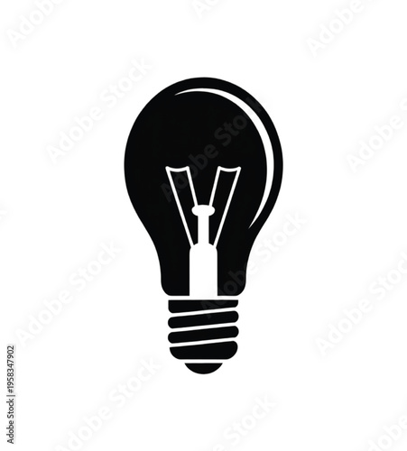 Black and white lightbulb silhouette with filament vector illustration