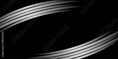 Minimalist abstract design with sleek curved stripes and glossy silver tones.
