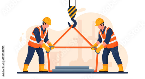 Construction workers operating a crane lifting heavy materials safely.