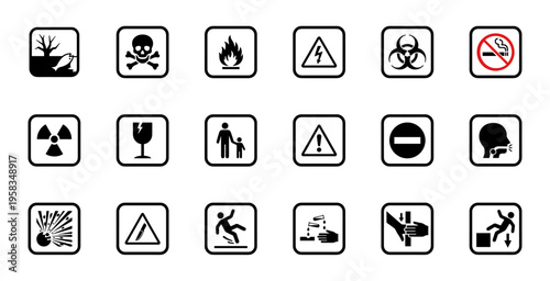 Hazard Warning Icon Set Glyph Style