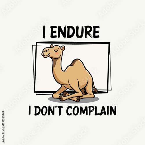 Cartoon camel kneeling down smiling.