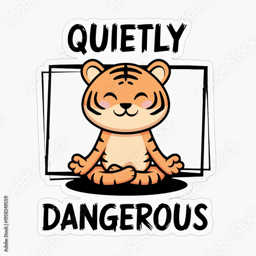 Cute Cartoon Tiger Sitting Meditating.