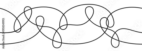 Seamless wavy line pattern with flowing curves and continuous squiggle strokes. Thin doodle lines forming undulating abstract curvy stripes tangled shapes. Minimal decorative linework organic motion
