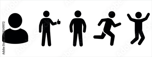 Minimalist black silhouette sequence showing stages of movement from sedentary to active, ideal for fitness, motivation, and lifestyle marketing materials.
