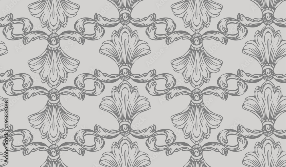 Fototapeta premium Vector hand drawing baroque seamless pattern illustration monochrome gray colors