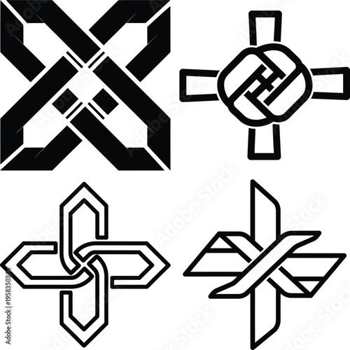 Four black geometric knot on white background symbol abstract