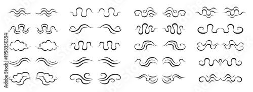 Decorative text divider collection. Vintage inspired swirls filigree lines. Elegant hand drawn borders and separators, calligraphic ornaments with smooth curves and classic retro pattern aesthetic
