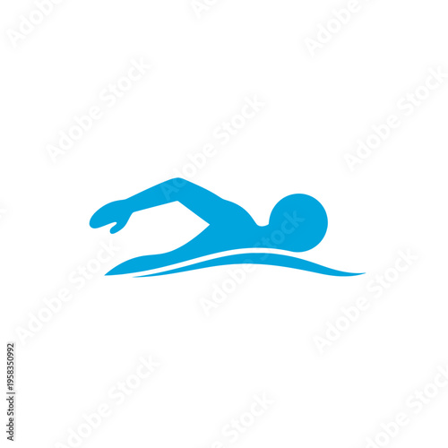 Blue silhouette of a swimmer doing crawl stroke in water
