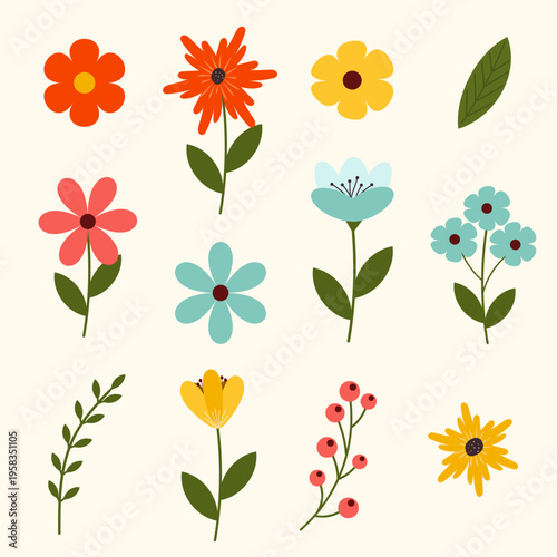 Colorful Floral Elements Vector Set