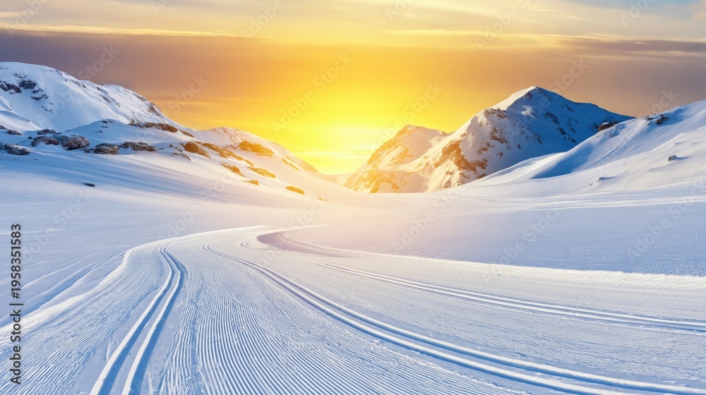 Fototapeta premium Serene Winter Landscape at Sunrise Perspective