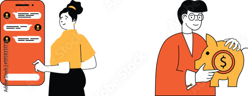 Digital communication and financial management illustration