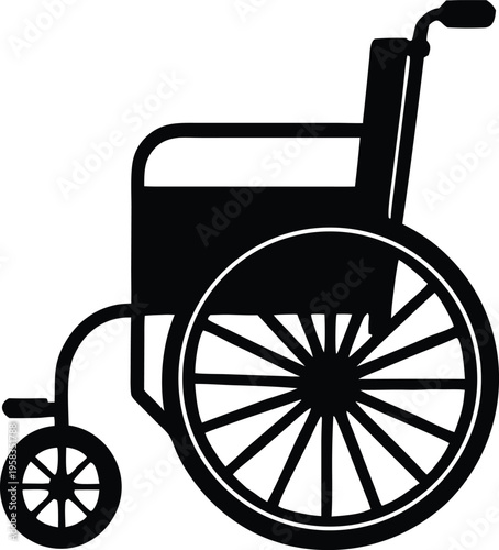 Wheelchair medical disability accessible patient transport flat silhouette vector icon