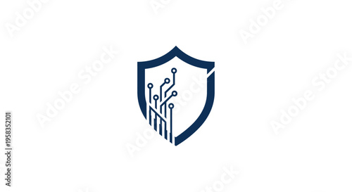 Digital circuit board shield icon for cybersecurity protection