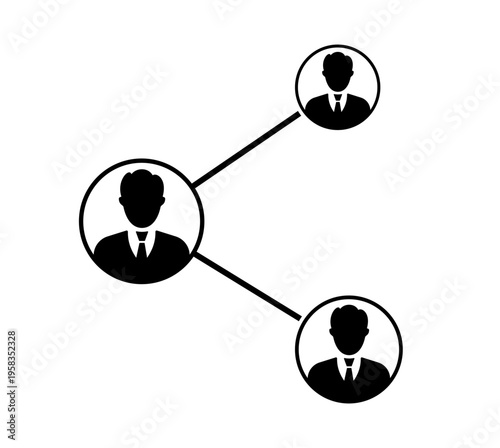 Set of businessman icons representing team connection, organizational structure, and networking. Outline solid thin thick icons with transparent background used for business strategy and communication