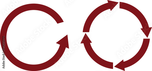 Two maroon circular arrows illustrating continuous movement and ongoing process on a clean white background