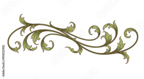 Elegant classic floral scrollwork design with vintage leaves and vines