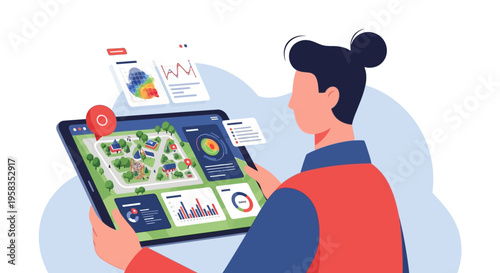 Person Interacting With Digital Map on Tablet.