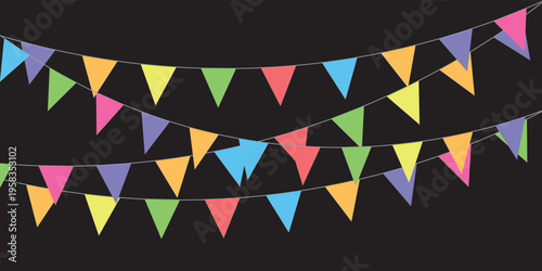 Colorful watercolor carnival garland with flag. Decorative colorful party pennants for birthday celebration, festival decor. Colorful bunting flags. vector