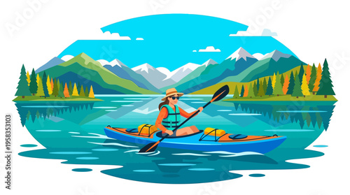 Person kayaking on a calm lake surrounded by nature.