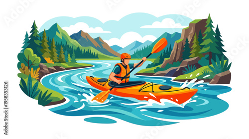 Person kayaking on a river with a paddle.