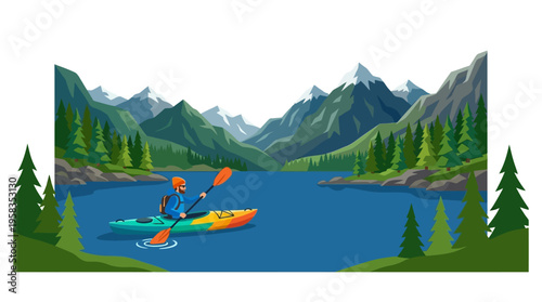 Person kayaking on a vibrant, colorful kayak.