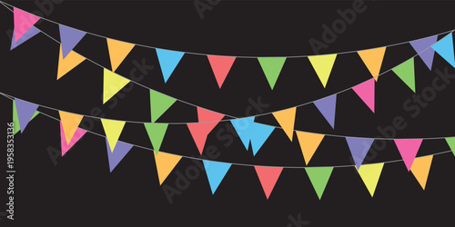 Colorful watercolor carnival garland with flag. Decorative colorful party pennants for birthday celebration, festival decor. Colorful bunting flags. vector