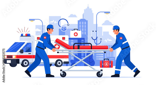 Paramedics Transporting Patient on Stretcher.