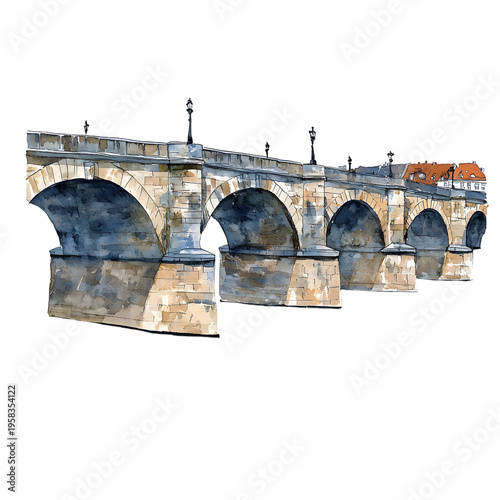 Charles Bridge, 2D water separated on a transparent background.