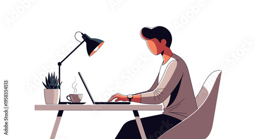 Person working diligently on a laptop at a desk.