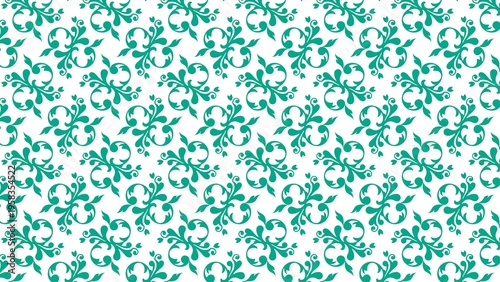 Elegant Green Floral Pattern on White Background.