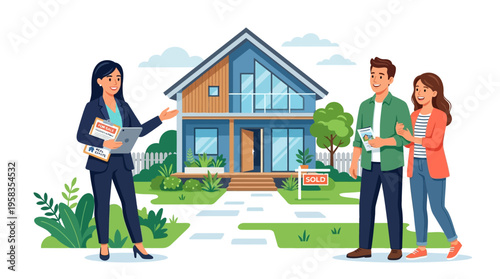 Real estate agent showing house to couple.