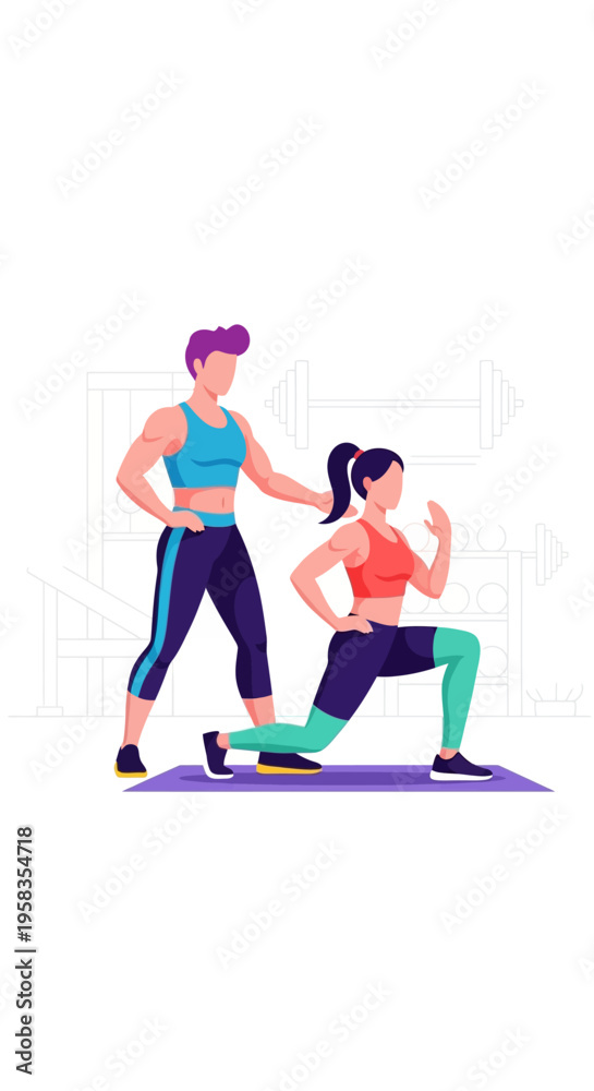 Obraz premium Personal Trainer Assisting Woman in Fitness Exercise.